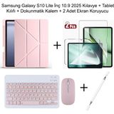 Yesnice Yesnıce Samsung Galaxy S10 Lite 10.9 Inç Uyumlu Standlı Kılıf ve Dokunmatik Kalem ve Klavye ve Mouse - Pembe