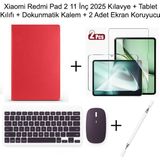 Yesnice Yesnıce Xiaomi Redmi Pad 2 11 Inç 2025 Uyumlu Standlı Kılıf Dokunmatik Kalem ve Klavye Set - Kırmızı