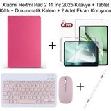 Yesnice Yesnıce Xiaomi Redmi Pad 2 11 Inç 2025 Uyumlu Standlı Kılıf Dokunmatik Kalem ve Klavye Set - Pembe