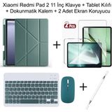 Yesnice Yesnıce Xiaomi Redmi Pad 2 11 Inç Uyumlu Standlı Kılıf Dokunmatik Kalem ve Klavye Set - Koyu Yeşil
