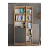 YETİ MOBİLYA Flat85 Kitaplık 2 Kapaklı Kütüphane Çok Amaçlı Dolap Çam Antrasit