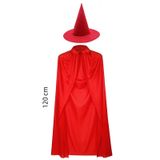 Yetişkin Boy 120 cm Kırmızı Yakalı Pelerin ve Kırmızı Cadı Şapkası MKTB-SMR-311-K
