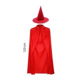 Yetişkin Boy 120 cm Kırmızı Yakalı Pelerin ve Kırmızı Cadı Şapkası RLKF-344357