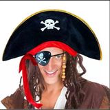 Yetişkin Boy Kadife Kaptan Jack Sparrow Korsan Şapkası Ve Plastik Korsan Göz Maskesi P117645s7610