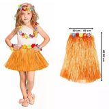 Yetişkin Çocuk Turuncu Renk Püsküllü Hawaii Luau Hula Etek 40 Cm