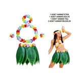 Yetişkin Hawaii Kostüm Seti - Yaprak Etek &amp; Hawaii Set - 5 Parça