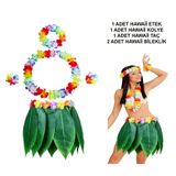 Yetişkin Hawaii Kostüm Seti - Yaprak Etek & Hawaii Set - 5 Parça (5264)