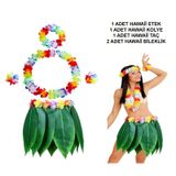 Yetişkin Hawaii Kostüm Seti - Yaprak Etek Hawaii Set - 5 Parça SMR-E030-E023