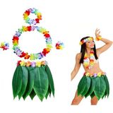 Yetişkin Hawaii Kostüm Seti - Yaprak Etek & Hawaii Set - 5 Parça