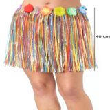 Yetişkin ve Çuk Uyumlu Rengarenk Püsküllü Hawaii Luau Hula Etek 40 cm