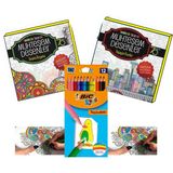 Yetişkinler İçin Boyama Seti (2 Adet Mandala Kitabı + Bic 12'li Boya Kalemi)