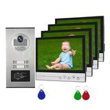 Yfdgd 9 İnç Daire/Aile Renkli Görüntülü Kapı Telefonu Sistemi, 2/3/4/6 Üniteler İçin Endüktif Kartlı Bina İnterkom Net Ekran Tüm Hava Durumu Monitörü (1Cam V 4Lcd)
