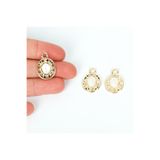 yfhobi 1 Adet - 22 mm Sedef Renk Taşlı Oval Uç, Charm Uç, Altın Kaplama 1.Kalite Kararmaz