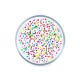 yfhobi 25 Gram - 7 Mm Beyaz Üzeri Renkli Kalp Figürlü Yassı Plastik Boncuk, ( 25gr - 200-205 Adet Arası )