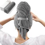 YFONG Kadınlar için Mikrofiber Saç Havlusu Sargısı - Uzun, Kalın, Kıvırcık Saçlar İçin Hızlı Kuruyan Türbanlar - Elastik Kayışlı Süper Yumuşak Saç Sarma Havluları, Koyu Gri