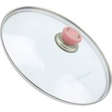 YFS Tencere Ile Uyumlu Sahan Tava Cam Kapağı Kapak 30 cm ve Pembe Tutma Tepesi