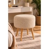 Yg Decor Bulut Bukle Kumaş Yuvarlak Puf Makyaj Masası Sandalyesi Ahşap Ayaklı Çok Amaçlı Oturma Koltuğu - Krem