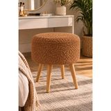 Yg Decor Bulut Bukle Kumaş Yuvarlak Puf Makyaj Masası Sandalyesi Ahşap Ayaklı Çok Amaçlı Oturma Koltuğu - Taba
