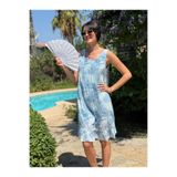 YG205070 İtalyan Yaprak Desen Coton Elbise Bebe Mavi