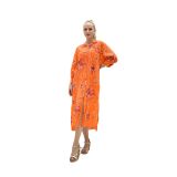 YG304004 İtalyan Coton Pareo Gömlek Elbise Oranj