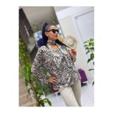 YG86206 İtalyan Leopar Şal Desen Fularlı Bluz Beyaz