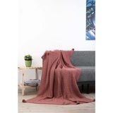 YGT Home Leyla 4 Ponpon Triko Örgülü Tv Battaniyesi 130 x 170 Gül Kurusu | Koltuk Örtüsü - Bacak Şalı-Koltuk Dekoru - 130 x 170 cm