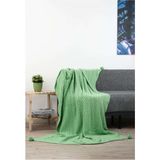 YGT Home Leyla 4 Ponpon Triko Örgülü Tv Battaniyesi 130 x 170 | Koltuk Örtüsü - Bacak Şalı-Koltuk Dekoru - 130 x 170 cm - Yeşil