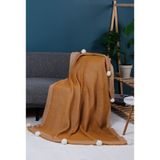 YGT Home Menekşe 10 Ponpon Triko Örgülü Tv Battaniyesi 130 x 170 | Koltuk Örtüsü - Bacak Şalı-Koltuk Dekoru Hardal - 130 x 170 cm