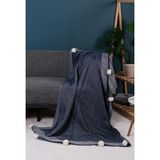 YGT Home Menekşe 10 Ponpon Triko Örgülü Tv Battaniyesi 130 x 170 | Koltuk Örtüsü - Bacak Şalı-Koltuk Dekoru İndigo - 130 x 170 cm