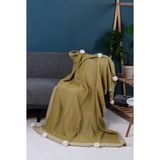 YGT Home Menekşe 10 Ponpon Triko Örgülü Tv Battaniyesi 130 x 170 | Koltuk Örtüsü - Bacak Şalı-Koltuk Dekoru YağYeşili - 130 x 170 cm