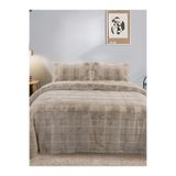 YGT Home Sonnia Tavşan Tüyü Çift Kişilik Yatak Örtüsü Takımı Bej | Peluş 220x240