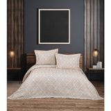 YGT Home Stil Jakarlı Çift Kişilik Yatak Örtüsü Takımı 3 Parça 250 x 260 Bohem Gri | Pike Takımı - Krem - 250 x 260 cm