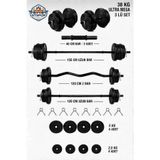 ygtsport 38 Kg 3 Barlı Ultra Megaset Halter Seti , Dambıl & Ağırlık Plakası ,fitness Seti