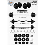 ygtsport 68 Kg 3 Barlı Ultra Megaset Halter Seti Ve Dambıl Seti, Ağırlık Seti ,fitness Seti