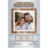 yhfoto 3 Adet 30x30 Çerçeve Ahşap Beyaz Şeritli Fotoğraf Mdf Çerçeve Kare Çerçeve Kahverengi 300 x 300