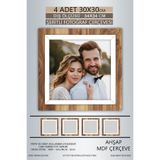 yhfoto 4 Adet 30x30 Çerçeve Ahşap Beyaz Şeritli Fotoğraf Mdf Çerçeve Kare Çerçeve Kahverengi 300 x 300