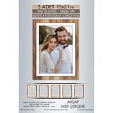 yhfoto 5 Adet 15x21 Çerçeve Ahşap-Beyaz Şeritli Çerçeve Mdf Çerçeve Pvc'li Fotoğraf Kahverengi 150 x 210