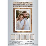 yhfoto 5 Adet 30x40 Çerçeve Ahşap-Beyaz Şeritli Çerçeve Mdf A3 Çerçeve Pvc'li Çerçeve Kahverengi 30 x 40