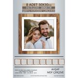 yhfoto 8 Adet 30x30 Çerçeve Ahşap Beyaz Şeritli Fotoğraf Mdf Çerçeve Kare Çerçeve Kahverengi 300 x 300