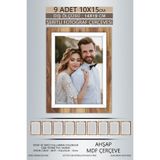 yhfoto 9 Adet 10x15 Çerçeve Ahşap-Beyaz Şeritli Çerçeve Mdf Çerçeve Pvc'li Fotoğraf Kahverengi 10 x 15