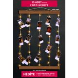yhfoto Çerçeve - İpli Mandallı Ledli Fotoğraf Çerçevesi Ahşap Renk - ışıklı Çerçeve - Anı Çerçevesi