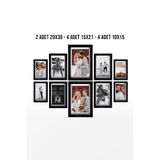 yhfoto Siyah Çoklu Çerçeve - Ahşap Mdf Pvc'li Fotoğraf Çerçeve - 2 Adet 20x30 - 4 Adet 15x21 - 4 Adet 10x15