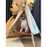 Yhh Kids Kedi Yatağı Pofuduk Minderli Çadır Bej Renk Kanvas Kumaş 42x42 cm Konforlu Tasarım