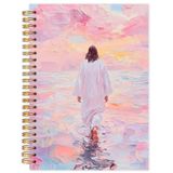Yhtrg Jesus Walking on Water Christian Spiral Defterler, Christian Bible Journaling Notebook, Not Alma için Pembe Dini Dua Kitap Defteri, İsa Günlüğü, 14,5 x 20,3 cm