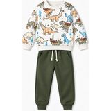 Yiğit Butik Erkek Bebek Dinozor Desenli Sweatshirt ve Haki Pantolon 2’li Alt Üst Takım - 6 - 9 Ay - Yeşil