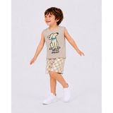 Yiğit Butik Erkek Çocuk Köpek Baskılı Kolsuz Tişört Dama Desenli Şortlu Yazlık Takım - 5 - 6 Yaş - Bej