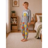 Yiğit Butik Erkek Çocuk Smile Baskılı Uzun Kollu Pijama Takımı - Gri - 7 - 8 Yaş