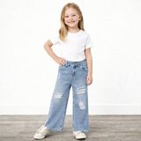 Yiğit Butik Kız Çocuk Açık Mavi Yırtık Detaylı Bol Paça Jean Pantolon - 9 - 10 Yaş