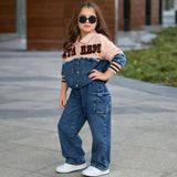 Yiğit Butik Kız Çocuk Denim Ceket Pantolon Takım – Spor Şık Kombin - 5 - 6 Yaş - Kahverengi