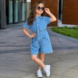 Yiğit Butik Kız Çocuk Denim Tulum Şort – Trend Kalp Cep Tasarım - Mavi